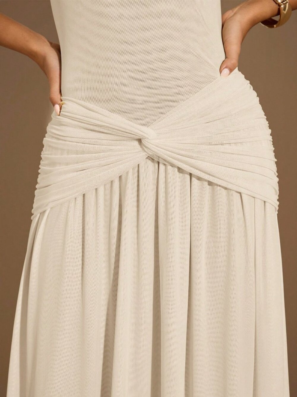 Apricot Elegant Women's Maxi Sleeveless Turtleneck Dress - Picture 7 of 7